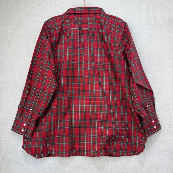 Lands' End Shirt Womens 22W Red Tartan Plaid No Iron Supima Cotton Long Sleeve - Picture 13 of 15